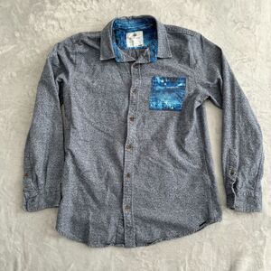 ON THE BYAS Shirt Mens Medium Grey Chamois‎ Flannel Button Up Contrast Pocket
